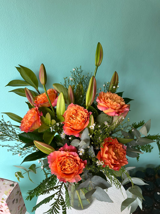 Valentines rose and Lily boquet